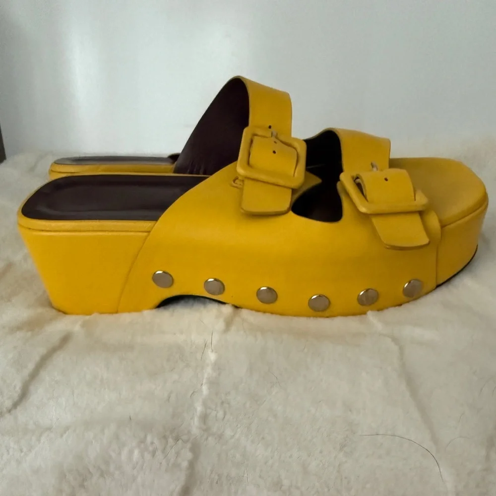 Staud Remi Platform Leather Buckle Sandals - Yellow 39 9 - Picture 3 of 10